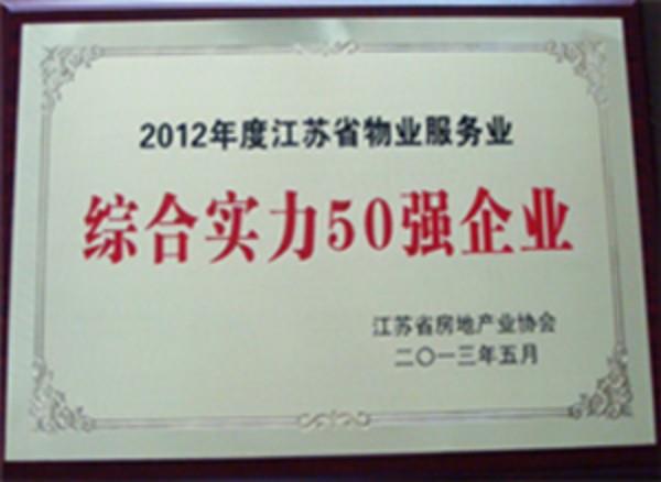 愛濤物業榮膺“2012年度江蘇物業服務企業綜合實力50強企業”